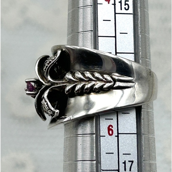 Vintage 925 Selling Silver Wide Band Flower and Vine Ring Size 5 1/2 ~ 5.5 - Picture 10 of 13